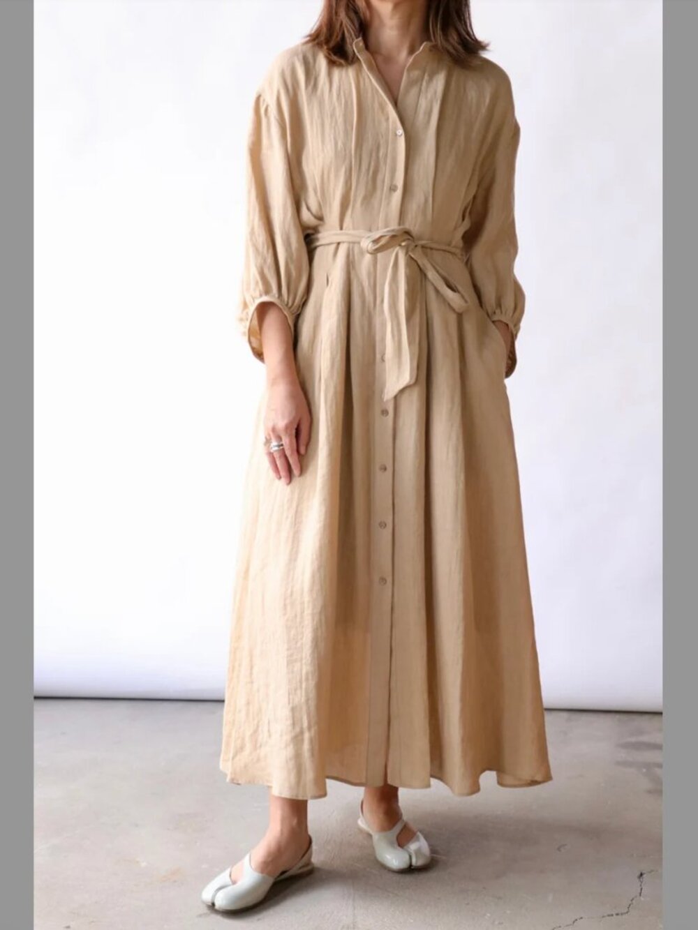 TWP Linen Maxi Dress Poet Sleeve Tie Waist S
